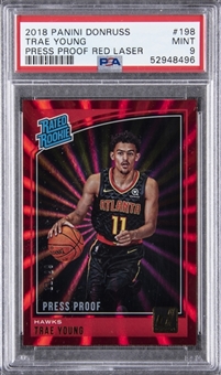 2018-19 Panini Donruss Press Proof Red Laser #198 Trae Young Rookie Card (#11/99) - PSA MINT 9